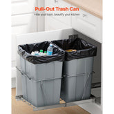 Double 35QTx2 Pullout Waste Container Under Cabinet Kitchen Trash Can Soft Close